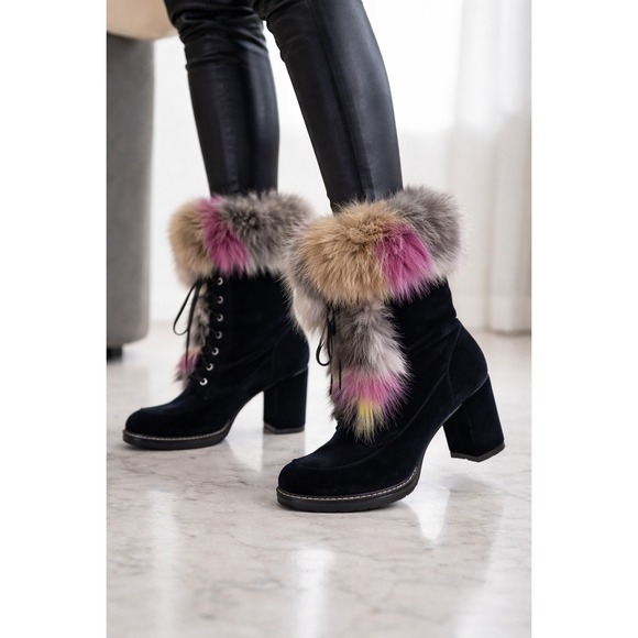 Stuart Weitzman Shoes - Stuart Weitzman Yukon Real Fur Royal Blue Velvet Lace-Up Boots | Women's 8M